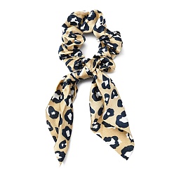 Beige Leopard Print Girls Hair Accessories, Cloth Elastic Hair Ties, Ponytail Holder, Cloth Grid Scrunchie/Scrunchy, Beige, 235mm, Inner Diameter: 38~43mm