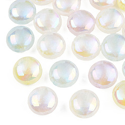 Couleur Mélangete Perles acryliques plaquées, nacré, plat rond, couleur mixte, 18x11mm, Trou: 3mm
