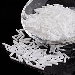 White Glass Bugle Beads, Opaque Colours, White, 9x2mm, Hole: 0.5mm, about 7000pcs/bag