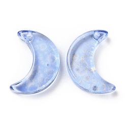 Blue Transparent Baking Paint Glass Beads, Moon, Top Drilled, Blue, 15.5x13x3.5mm, Hole: 1.2mm