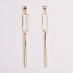 Real 24K Gold Plated Brass Bar Dangle Stud Earrings, with 304 Stainless Steel Pins, Real 24K Gold Plated, 61~62mm, Pin: 0.7mm