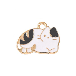 Черный Подвески из эмалевого сплава с покрытием из легкого золота, без кадмия и без свинца, кошачье очарование, чёрные, 13x16x1 мм, отверстие : 1.8 мм