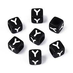 Letter Y Начальные акриловые бусины с горизонтальной дырочкой, кубические, чёрные, Письмо Y, 6x6x6 мм, отверстие : 3.5 мм, 3330 шт / 500 г