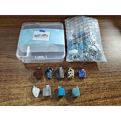 Mixed Stone 36Pcs 9 Style Natural & Synthetic Gemstone Pendants, with Stainless Steel Snap On Bails, Nuggets, Stainless Steel Color, 15~35x10~20x5~15mm, Hole: 3x7.5mm, 4pcs/style