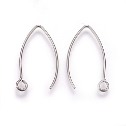 Stainless Steel Color 304 Stainless Steel Earring Hooks, with Horizontal Loop, Stainless Steel Color, 25.5x15x0.8mm, Hole: 2mm, 20 Gauge, Pin: 0.8mm