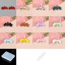 Couleur Mélangete 48 pièces 12 styles breloques connecteurs en alliage peint à la bombe, 3 liens de nœud papillon, couleur mixte, 10.5x20x3.5mm, Trou: 1.8mm, 4 pcs / couleur