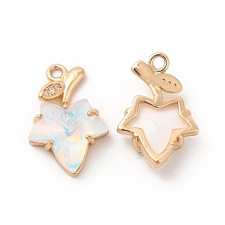 Crystal AB Brass with K9 Glass Charms, Golden Maple Leaf Charms, Crystal AB, 20.5x13.5x5.5mm, Hole: 1.8mm