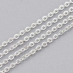 Silver Iron Cable Chains, Soldered, with Spool, Flat Oval, Silver Color Plated, 2x1.5x0.3mm, about 100yard/roll