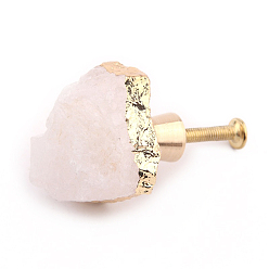 Quartz Crystal Natural Quartz Crystal Drawer Knob, with Brass Findings and Screws, Cabinet Pulls Handles for Drawer, Doorknob Accessories, Nuggets, 35~45x25~35mm