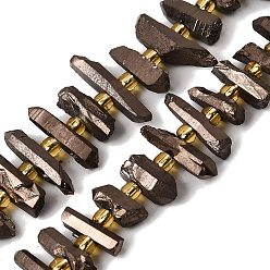 Коричневое Покрытие Гальванические природный кристалл кварца бусы пряди, граненые, палочка для наггетсов, с бисером, кофе покрытием, 11~25x3~9x4~10 мм, отверстие : 1~1.2 мм, около 19~26 шт / нитка, 7.09~7.48'' (18~19 см)