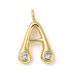 Letter A Rack Plating Brass Micro Pave Cubic Zirconia Pendants, Cadmium Free & Lead Free, Long-Lasting Plated, Real 18K Gold Plated, Letter A, 23x15x5.5mm, Hole: 3.2mm