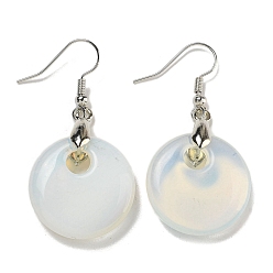 Опал Плоские круглые серьги-подвески из латуни с покрытием для женщин, С синтетическим опалитом, без кадмия и без свинца, платина, 49x23 мм