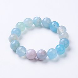 Light Sky Blue Natural Striped Agate/Banded Agate Beaded Stretch Bracelets, Dyed, Round, Light Sky Blue, 2 inch(50mm)
