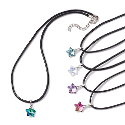 Mixed Color Glass Star Pendant Necklaces, with Imitation Leather Cords, Mixed Color, 17.52 inch(44.5cm)