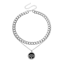 Платина Сплав кристаллов горного хрусталя и смолы черная ракушка кулон дерево жизни двухслойные ожерелья, ожерелья-цепочки для женщин, платина, 16.14~19.69 дюйм (41~50 см)