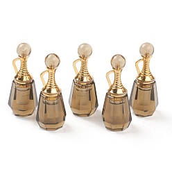 Smoky Quartz Faceted Natural Smoky Quartz Pendants, Openable Perfume Bottle, with Golden Tone Brass Findings, 41~43x16~17x15~16mm, Hole: 10mm, capacity: 1ml(0.03 fl. oz)