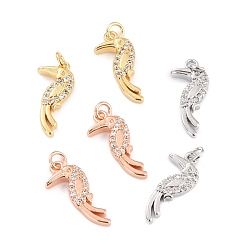 (52) Непрозрачная лаванда Латунные микро проложить кубического циркония подвески, с прыжковых колец, долговечный, без кадмия и без свинца, птица, разноцветные, 18x8x2.5 мм, отверстие : 2.6 мм