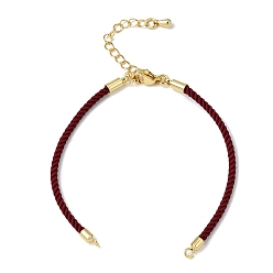 Коричневый 2мм витой круглый нейлоновый шнур для изготовления браслета, подходит для соединительных шармов, с латунными выводами и 303 застежками из лобстера из нержавеющей стали, реальный 18 k позолоченный, коричневые, 6.22 дюйм (15.8 см)