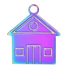 Rainbow Color 201 Stainless Steel Pendants, House Charms, Rainbow Color, 23x20x1.5mm, Hole: 2mm
