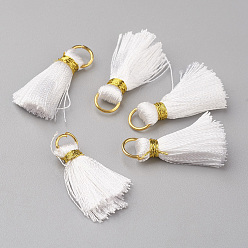 White Nylon Tassel Pendant Decoration, with Brass Findings, Golden, White, 23~27x5mm, Hole: 4mm