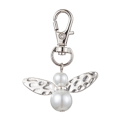 White Glass Pearl Beads with Alloy Pendants, Angel, White, 55mm