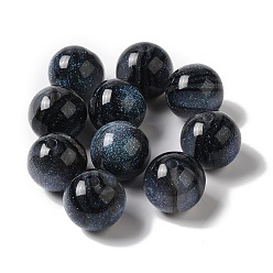 Noir Perles scintillantes en résine, perles rondes, noir, 15.5~16x15mm, Trou: 2.8mm