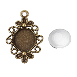 Antique Bronze Pendant Making Sets, with Alloy Pendant Cabochon Settings and Glass Cabochons, Flower, Nickel Free, Antique Bronze, Tray: 12mm, 30x21x3mm, Hole: 2mm, 11.5~12x4mm