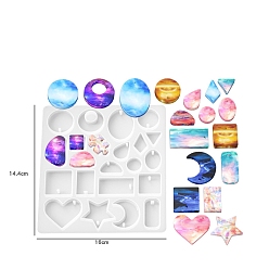 Mixed Shapes DIY Silicone Pendant Molds, Resin Casting Molds, for UV Resin, Epoxy Resin Jewelry Making, Star/Moon/Oval, 160x144x7mm
