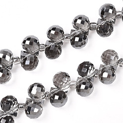 Gray Electroplate Transparent Glass Beads Strands, Pearl Luster Plated, Faceted, Teardrop, Gray, 6x5x5mm, Hole: 0.8mm, about 108pcs/strand, 16.14''(41cm)