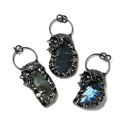 Labradorite Natural Labradorite Big Pendants, Skull & Nuggets Charms, with Gunmetal Plated Brass Findings, Cadmium Free & Lead Free, 67~73.5x29~35x11.5~12.5mm, Hole: 6mm