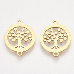 Golden 201 Stainless Steel Links connectors, Flat Round with Tree of Life, Golden, 21x16x1mm, Hole: 1.5mm