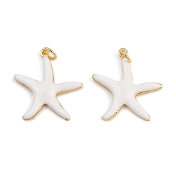 Белый Латунные эмалевые подвески в виде морских звезд, прелести морских животных, с прыжковых колец, золотые, стойки покрытие, без кадмия и без свинца, долговечный, белые, 22x20.5x2.5 мм, отверстие : 3.4 мм
