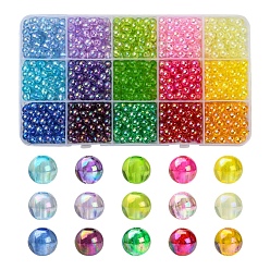 Mixed Color 15 Colors Transparent Acrylic Beads, AB Color Plated, Round, Mixed Color, 6x5mm, Hole: 1.5~1.8mm, 1200~1275pc/box