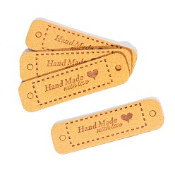 Gold Imitation Leather Label Tags, with Holes & Word Hand Made with love, for DIY Jeans, Bags, Shoes, Hat Accessories, Rounded Rectangle, Gold, 15x55mm