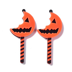 Коралловый Акриловые кулон, Хэллоуин тыквенные палочки, коралл, 70x32x4 мм, отверстие : 1.6 мм