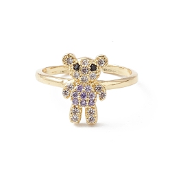 Лиловый Кольцо-манжета с кубическим цирконием медведя, настоящие позолоченные украшения из латуни с открытым кольцом для женщин, сирень, 16 мм, Внутренний диаметр: 1.5 мм.