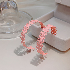 E0000-14 Pink Leaf Серьги-кольца С-образной формы с росписью макаронами в стиле ретро для женщин