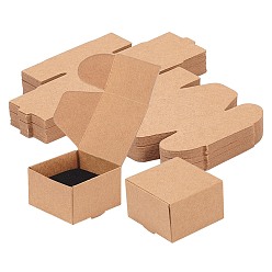 BurlyWood Foldable Creative Kraft Ring Paper Box, Wedding Favor Boxes, Favour Box, Paper Gift Box, with Sponge, Square, BurlyWood, 4x4x2.5cm