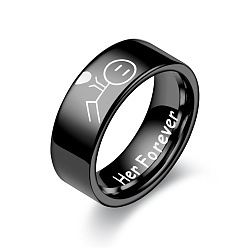 Electrophoresis Black Stainless Steel Human with Heart Pattern Finger Ring, Word Her Forever Jewelry for Women, Electrophoresis Black, US Size 6(16.5mm)