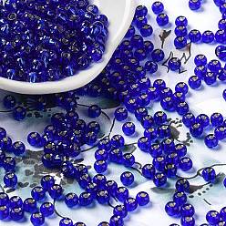 Dark Blue Glass Seed Beads, Silver Lined, Round Hole, Round, Dark Blue, 4x3mm, Hole: 1.2mm, 6429pcs/pound