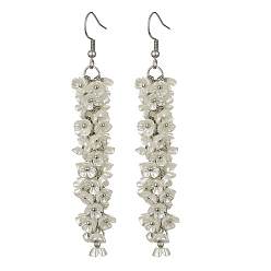 White ABS Plastic Imitation Pearl Flower Dangle Earrings, 304 Stainless Steel Cluster Earrings, White, 80~82mm