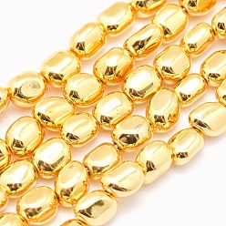 Golden Plated Electroplate Non-magnetic Synthetic Hematite Beads Strands, Grade AA, Long-Lasting Plated, Nuggets, Golden Plated, 7x4~6.5mm, Hole: 1mm, about 57pcs/strand, 15.7 inch(40cm)