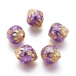 Medium Purple Handmade Indonesia Beads, with Polymer Clay, Rhinestone and Metal Findings, Oval with Flower, Golden, Medium Purple, 20~22x18~19mm, Hole: 2mm