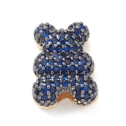 Blue Brass Micro Pave Cubic Zirconia Beads, Real 18K Gold Plated, Bear, Blue, 16x12x6mm, Hole: 2.5mm