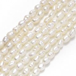 Lin Brins de perles de culture d'eau douce naturelles, riz, linge, 2.8~3.7x2~2.5mm, Trou: 0.6mm, Environ 103~112 pcs/chapelet, 13.98''~14.37" (35.5~36.5 cm)