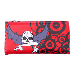 Red PU Leather Long Wallets with Zipper, Retro Gothic Skull Style Clutch Bag for Men Women, Red, 17.5x9.5x1.5cm