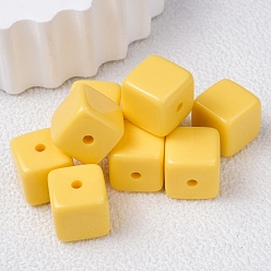 Yellow Opaque Acrylic Beads, Cube, Yellow, 16x16mm, Hole: 3mm