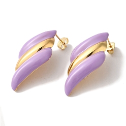 Лиловый Золотое ионное покрытие (ip) 304 серьги-гвоздики из нержавеющей стали для женщин, с эмалью, волнистый, золотые, сирень, 38x22 мм