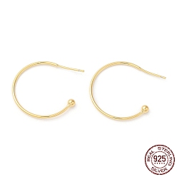 Real 18K Gold Plated 925 Sterling Silver Earring Hooks, Ear Wire, with End Ball, Real 18K Gold Plated, 24x27x1mm, Pin: 0.7mm