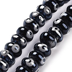 Black Handmade Procelain Beads Strands, Abacus with Evil Eyes, Black, 8.5x5mm, Hole: 1.5mm, about 55pcs/strand, 11.57''(29.4cm)